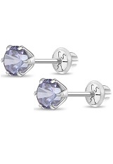 catchy white gold 4mm round June Birthstone baby earrings 